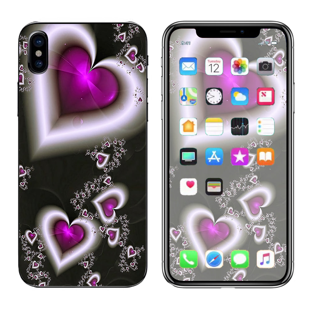  Glowing Hearts Pink White Apple iPhone X Skin