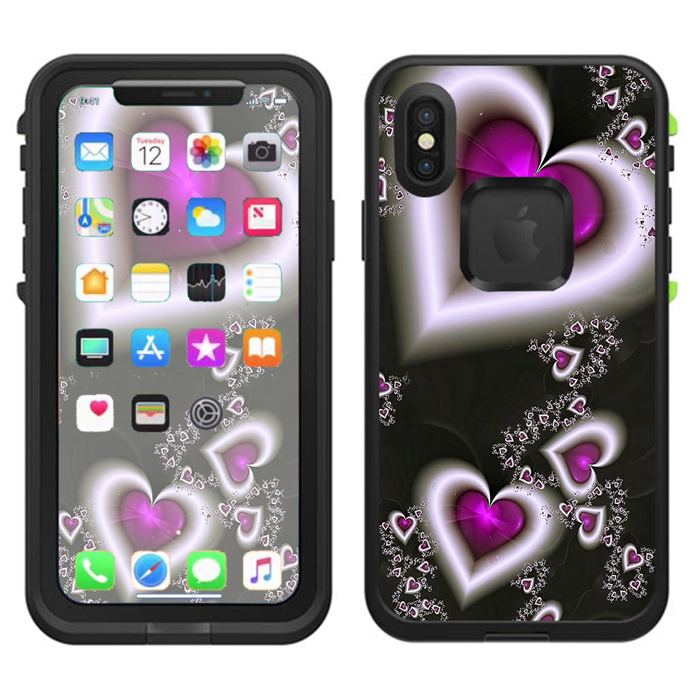  Glowing Hearts Pink White Lifeproof Fre Case iPhone X Skin