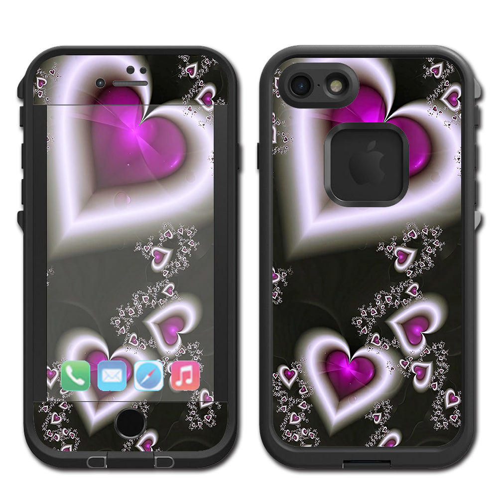  Glowing Hearts Pink White Lifeproof Fre iPhone 7 or iPhone 8 Skin