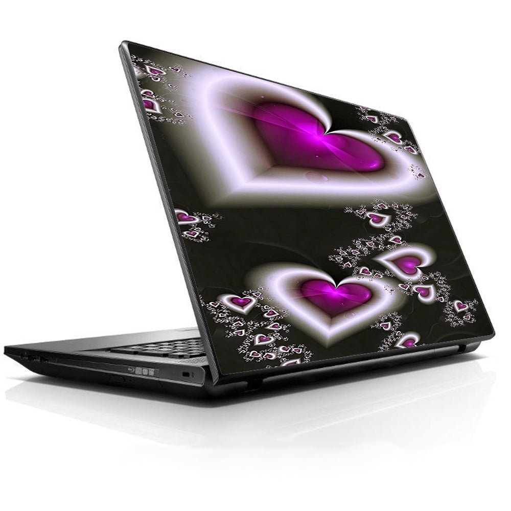  Glowing Hearts Pink White Universal 13 to 16 inch wide laptop Skin