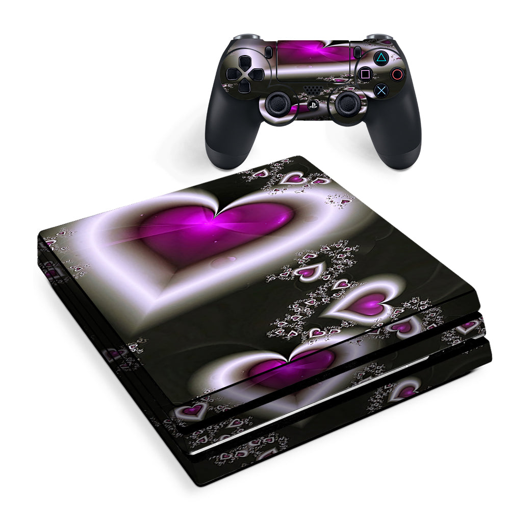 Glowing Hearts Pink White Sony PS4 Pro Skin
