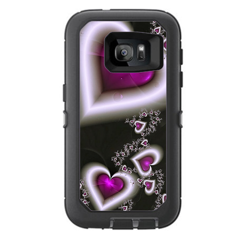  Glowing Hearts Pink White Otterbox Defender Samsung Galaxy S7 Skin