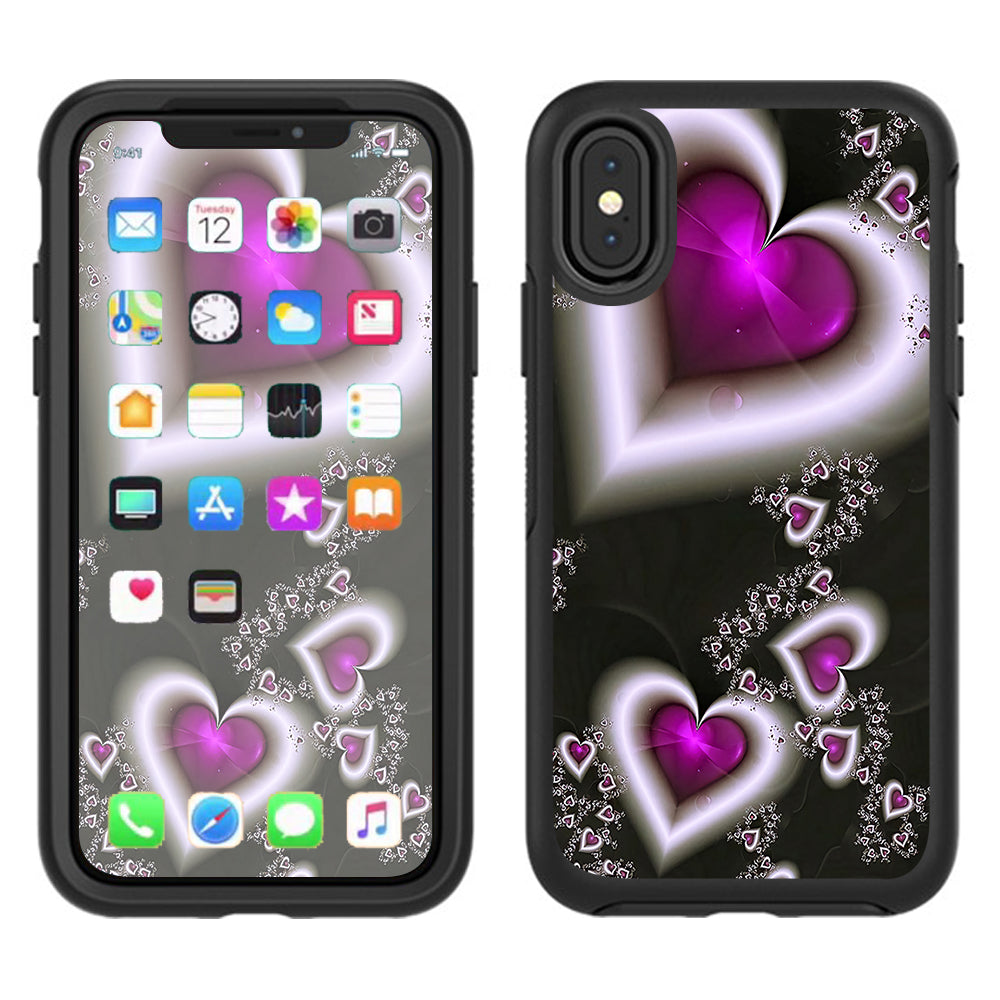  Glowing Hearts Pink White Otterbox Defender Apple iPhone X Skin