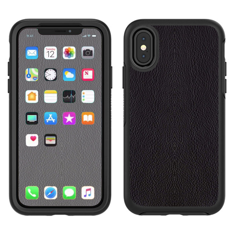  Black Leather Pattern Look Otterbox Defender Apple iPhone X Skin