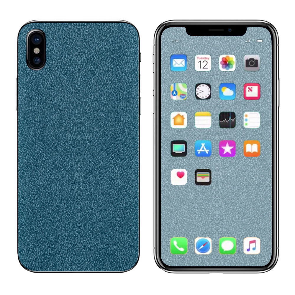  Blue Teal Leather Pattern Look Apple iPhone X Skin