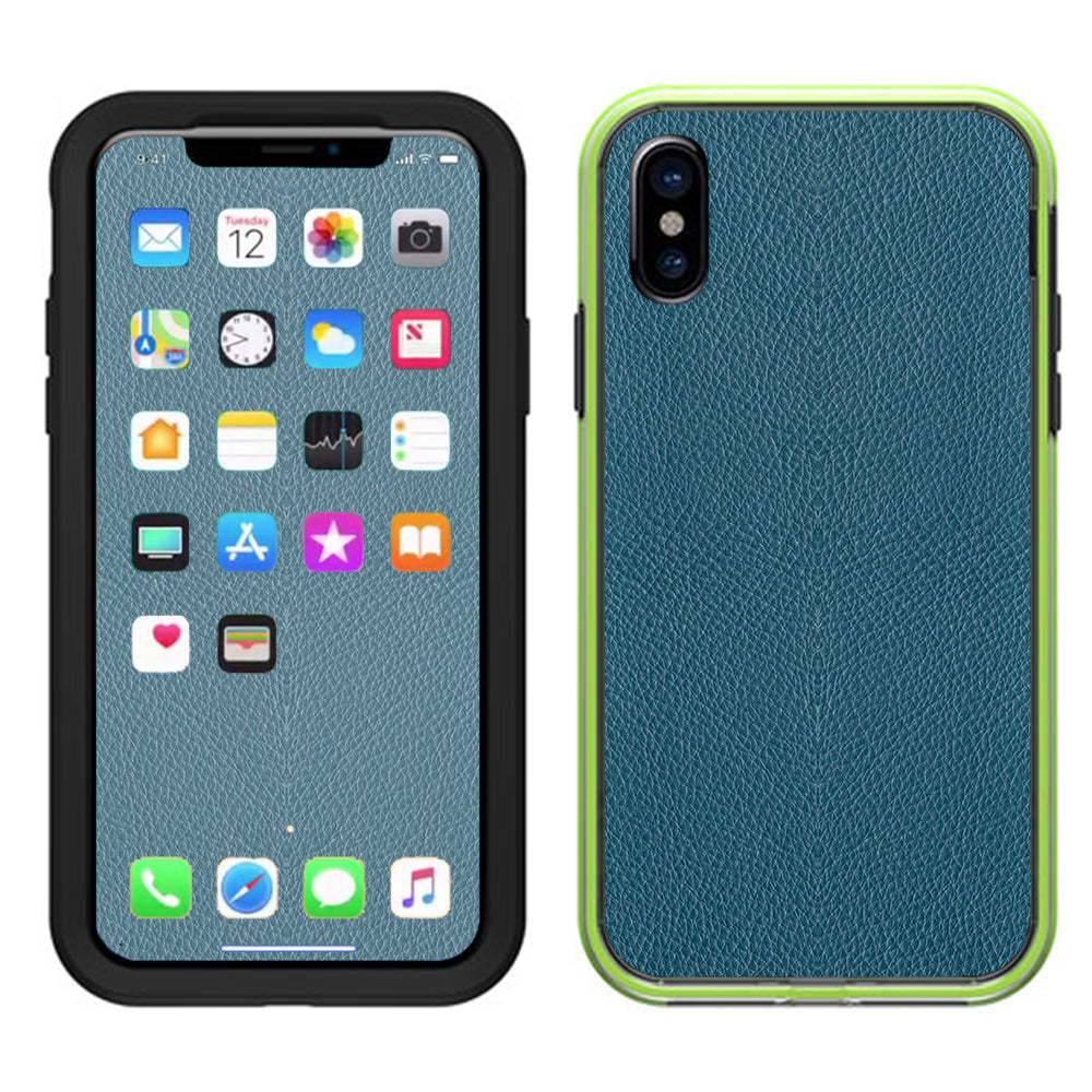  Blue Teal Leather Pattern Look Lifeproof Slam Case iPhone X Skin