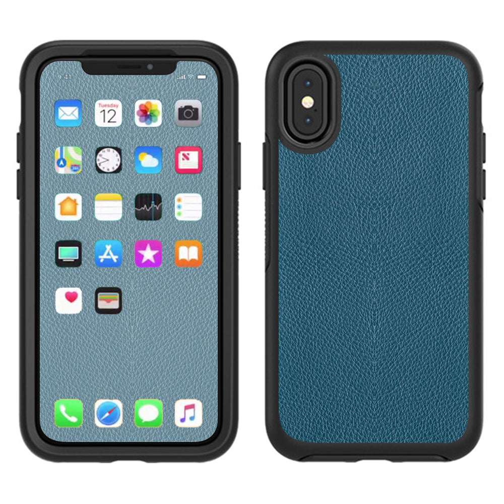  Blue Teal Leather Pattern Look Otterbox Defender Apple iPhone X Skin