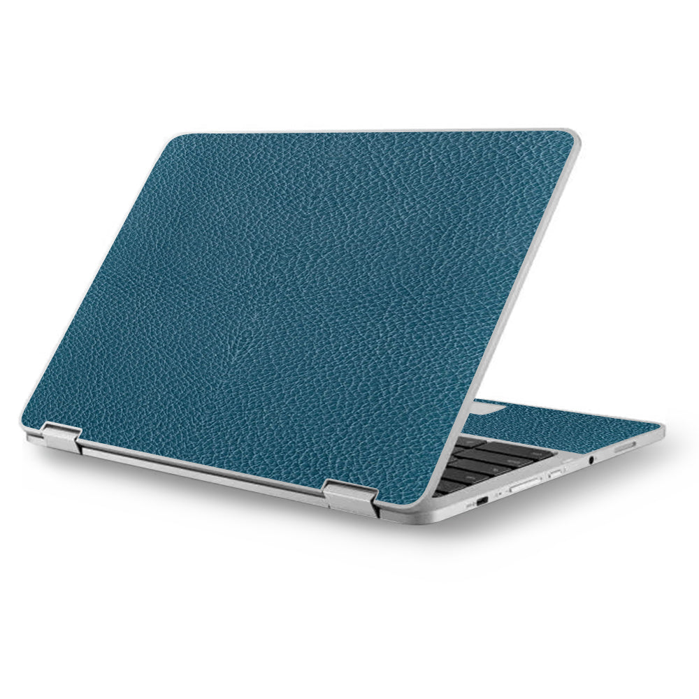  Blue Teal Leather Pattern Look Asus Chromebook Flip 12.5" Skin