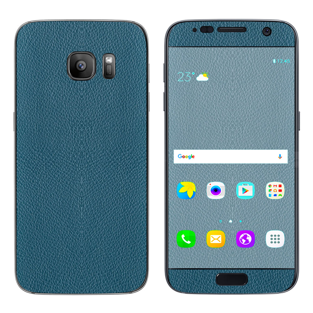  Blue Teal Leather Pattern Look Samsung Galaxy S7 Skin