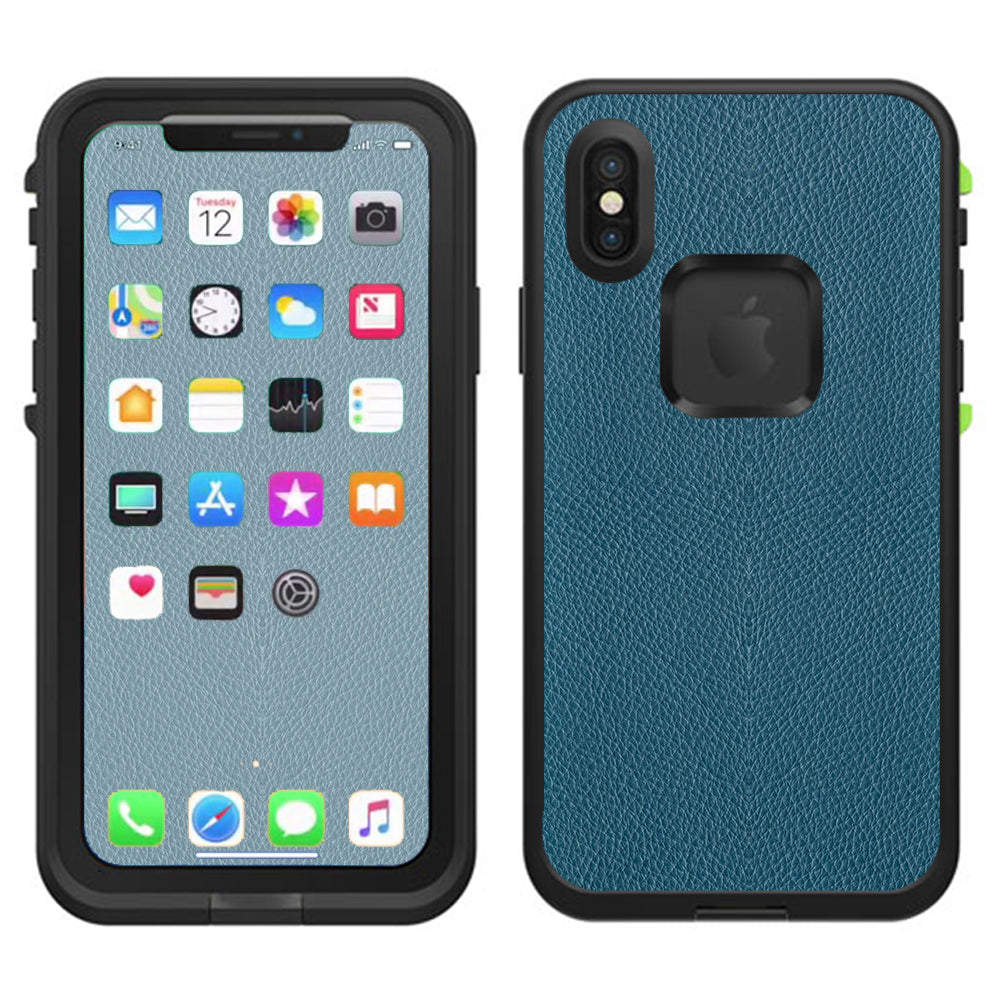  Blue Teal Leather Pattern Look Lifeproof Fre Case iPhone X Skin