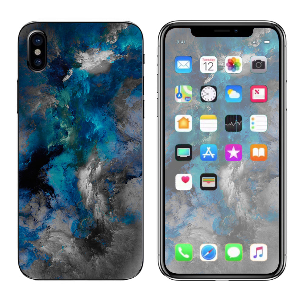  Blue Grey Painted Clouds Watercolor Apple iPhone X Skin