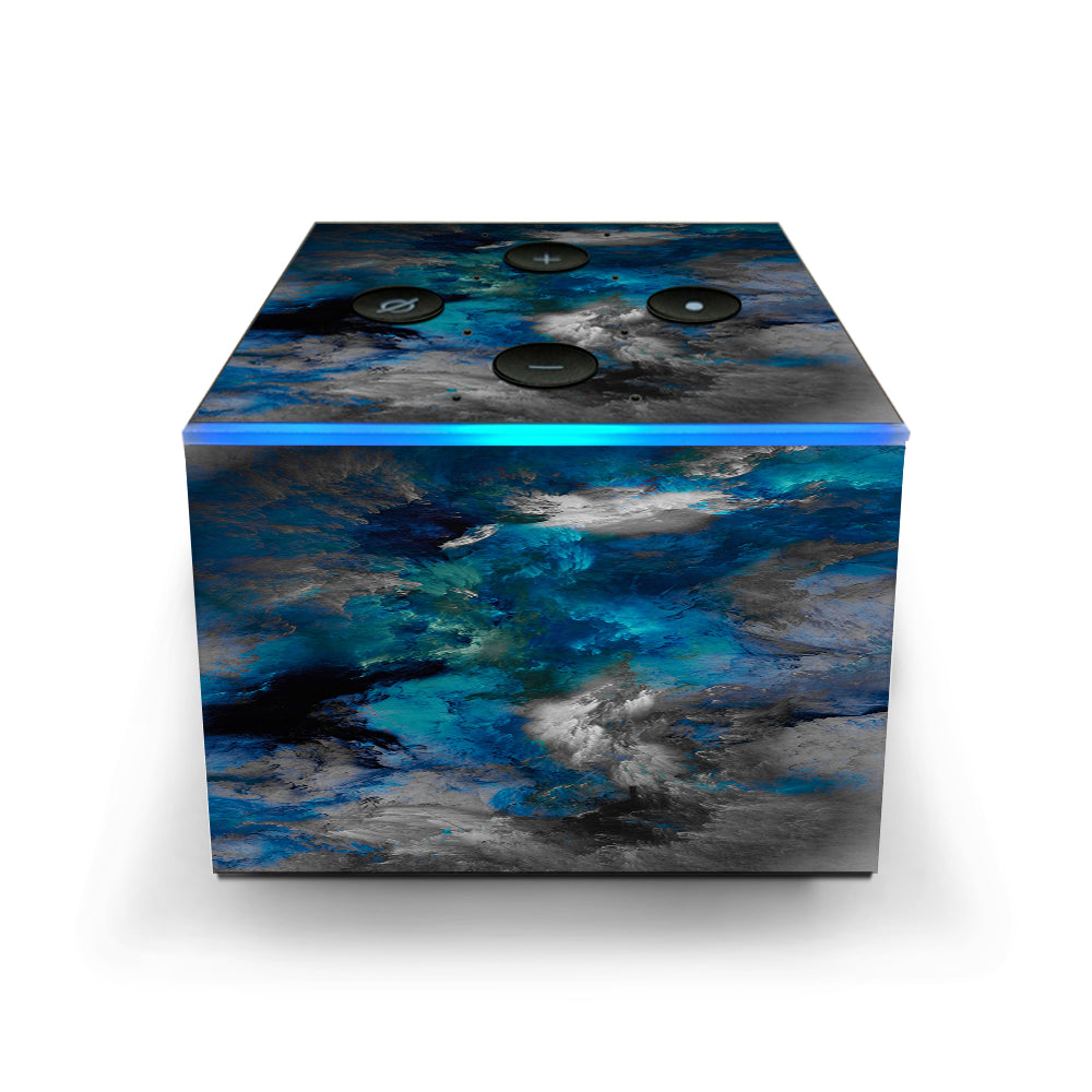  Blue Grey Painted Clouds Watercolor Amazon Fire TV Cube Skin