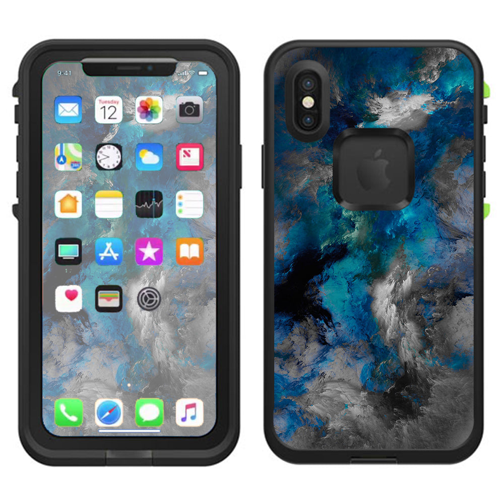  Blue Grey Painted Clouds Watercolor Lifeproof Fre Case iPhone X Skin