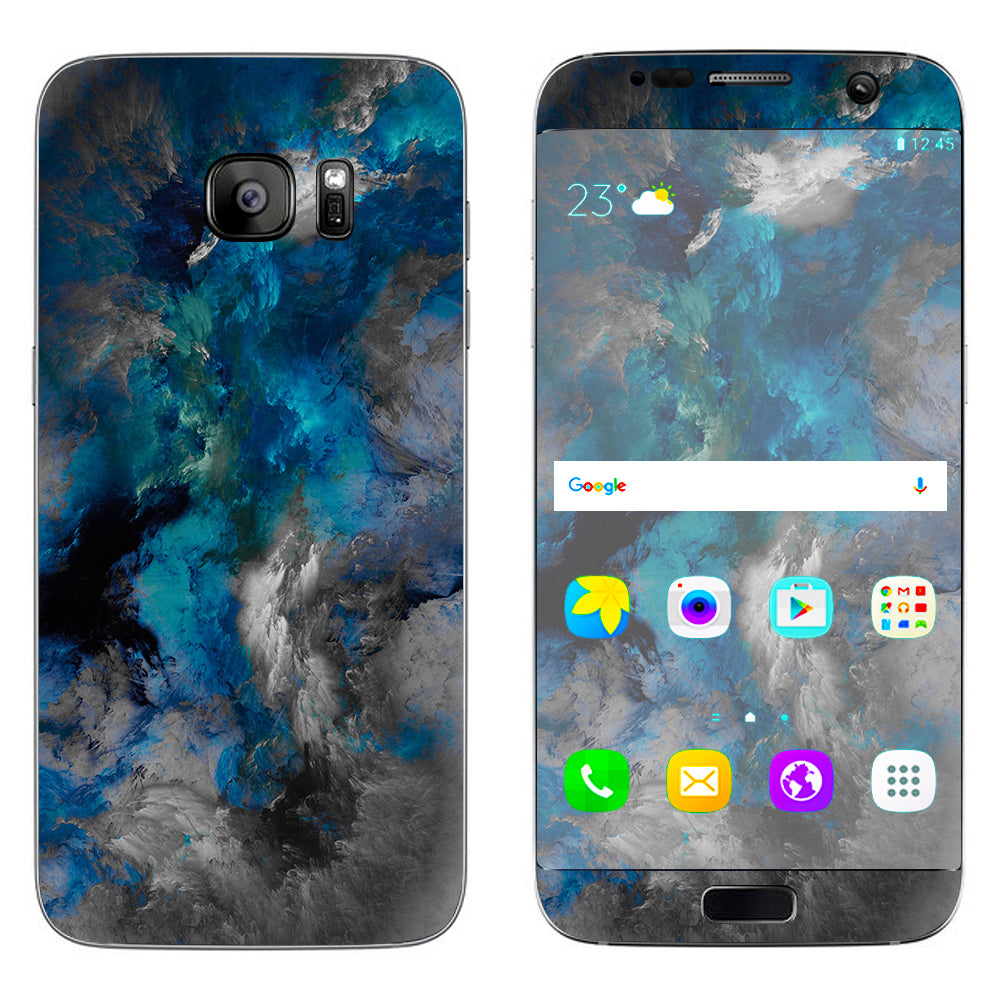  Blue Grey Painted Clouds Watercolor Samsung Galaxy S7 Edge Skin