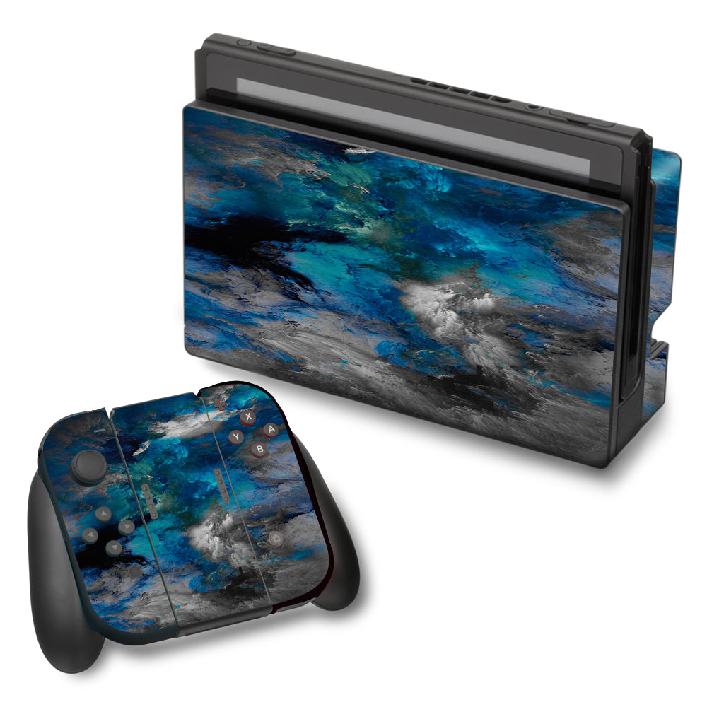  Blue Grey Painted Clouds Watercolor Nintendo Switch Skin