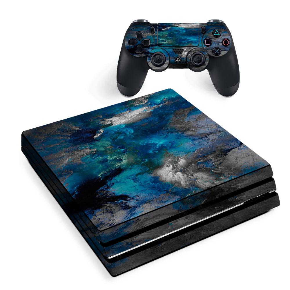 Blue Grey Painted Clouds Watercolor Sony PS4 Pro Skin