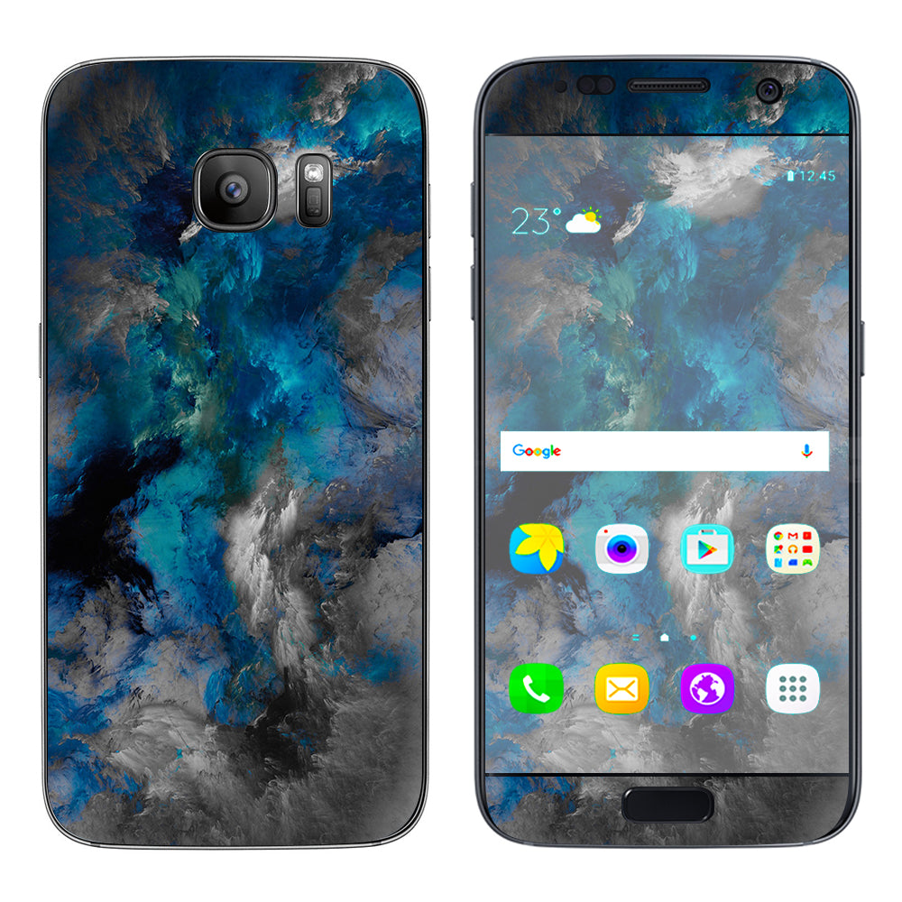  Blue Grey Painted Clouds Watercolor Samsung Galaxy S7 Skin