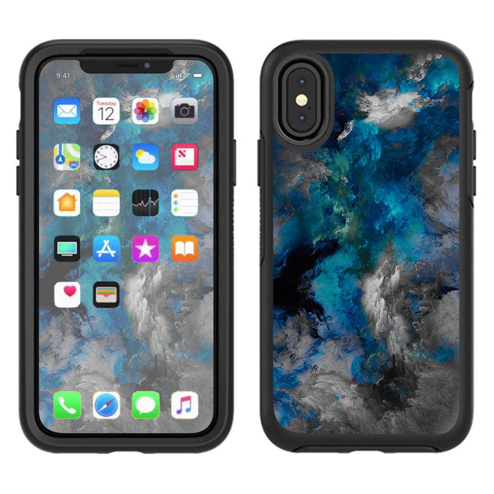  Blue Grey Painted Clouds Watercolor Otterbox Defender Apple iPhone X Skin