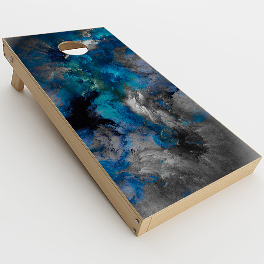  Blue Grey Painted Clouds Watercolor Cornhole Game Boards  Skin