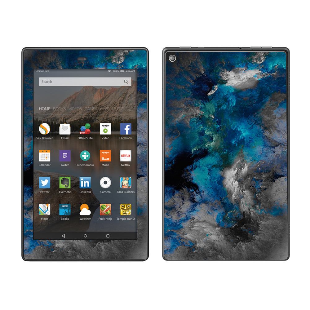  Blue Grey Painted Clouds Watercolor Amazon Fire HD 8 Skin