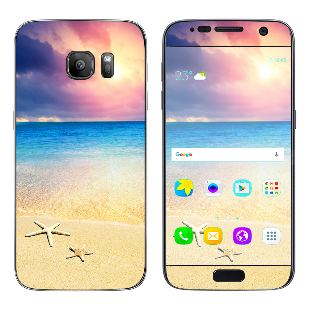  Starfish On The Sand Beach Sunset Samsung Galaxy S7 Skin