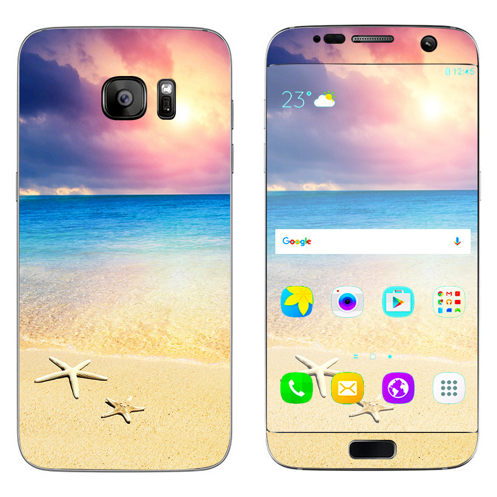  Starfish On The Sand Beach Sunset Samsung Galaxy S7 Edge Skin