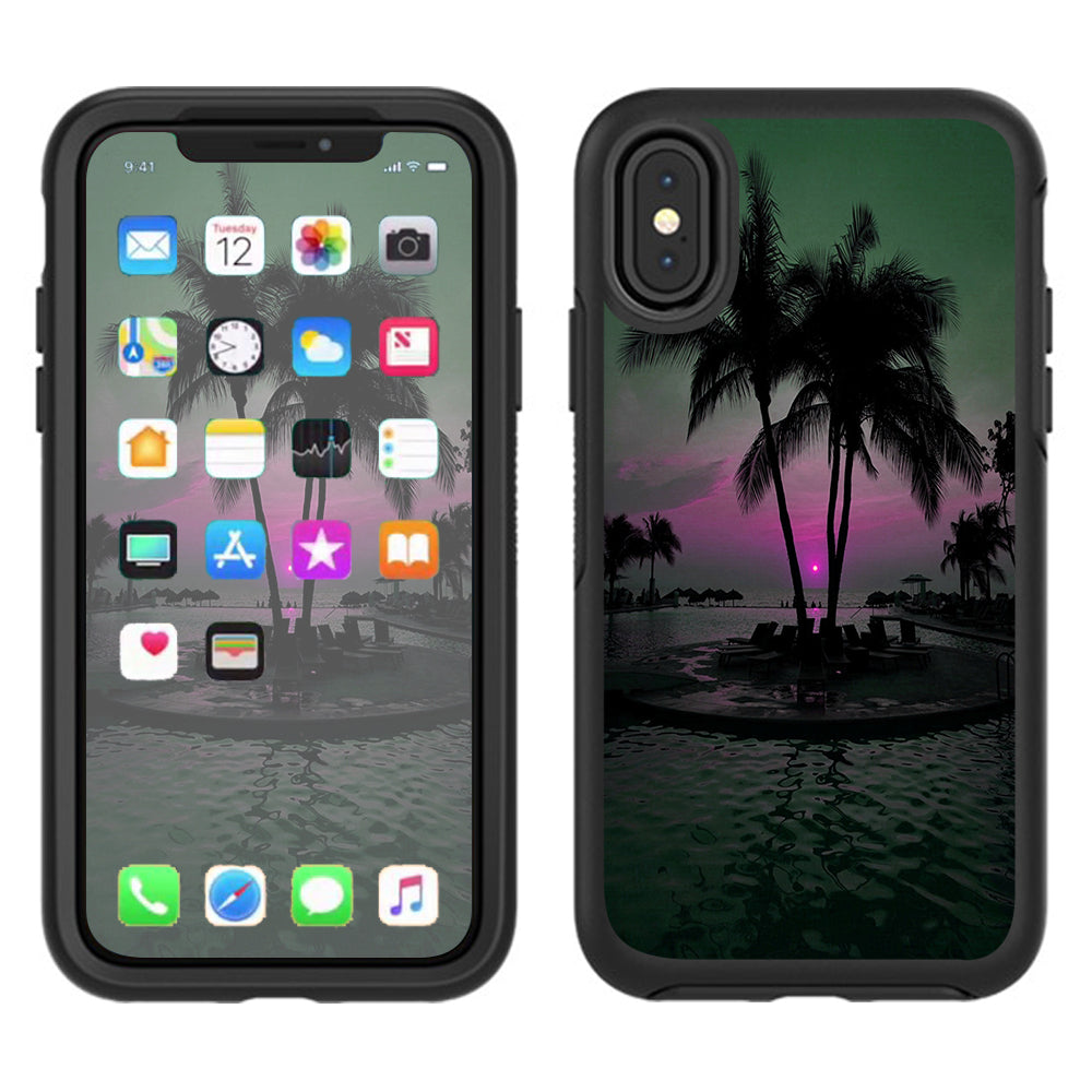  Sunset Tropical Paradise Poolside Otterbox Defender Apple iPhone X Skin