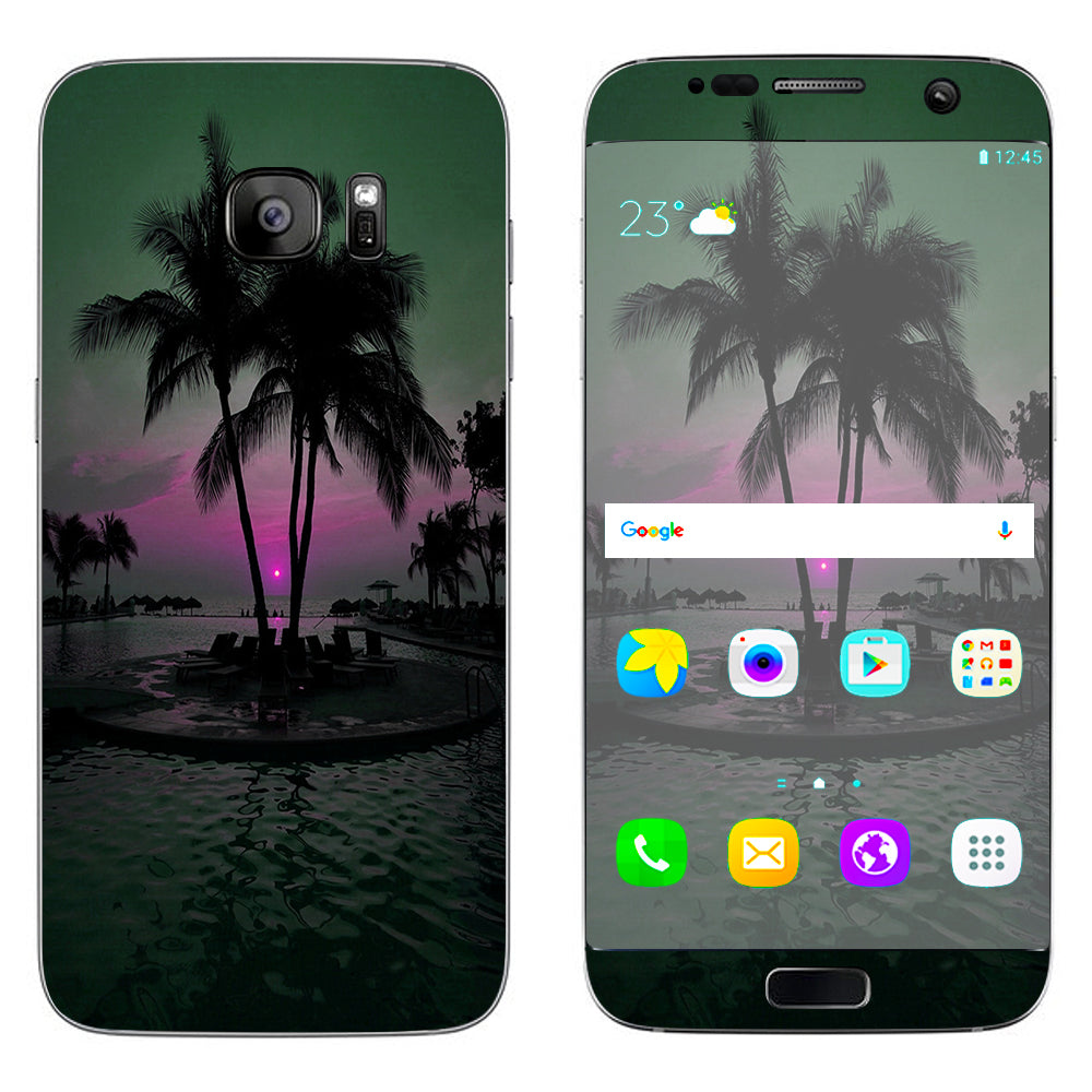  Sunset Tropical Paradise Poolside Samsung Galaxy S7 Edge Skin