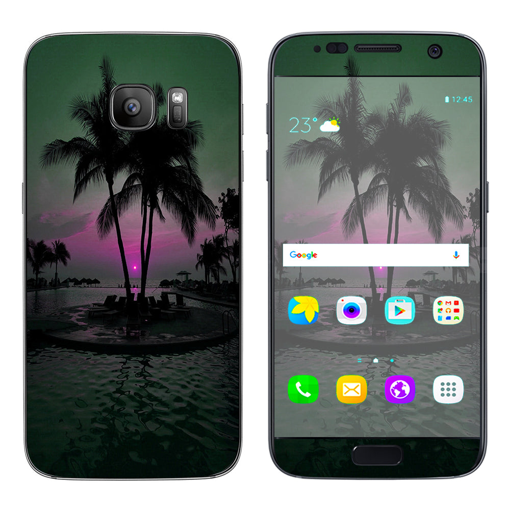  Sunset Tropical Paradise Poolside Samsung Galaxy S7 Skin