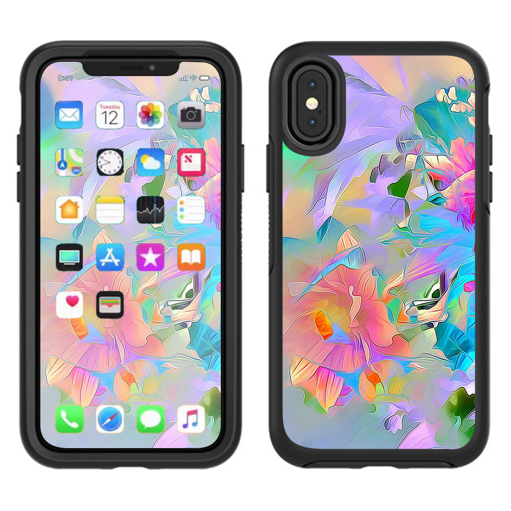  Watercolors Vibrant Floral Paint Otterbox Defender Apple iPhone X Skin