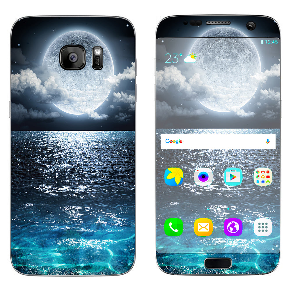  Giant Moon Over The Ocean  Samsung Galaxy S7 Edge Skin