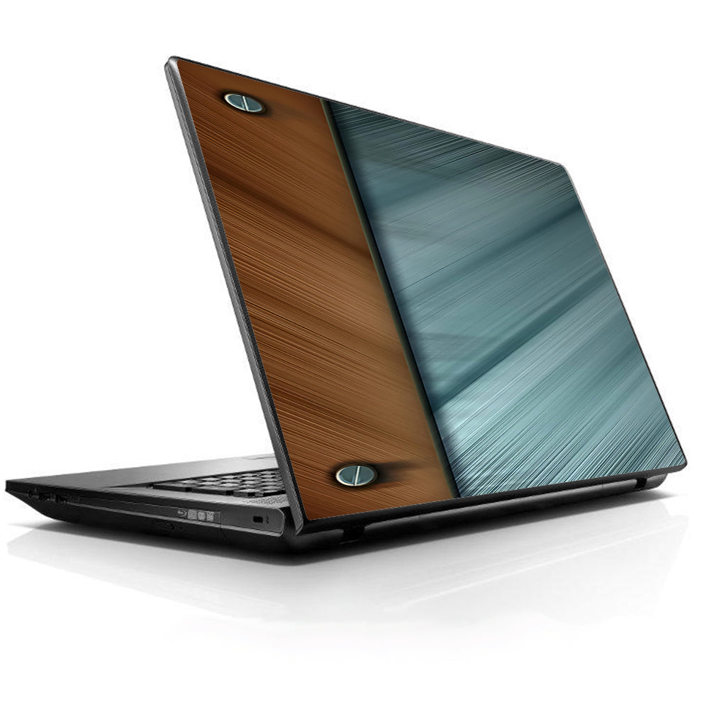  Blue Brown Rivets Metal Panel Universal 13 to 16 inch wide laptop Skin