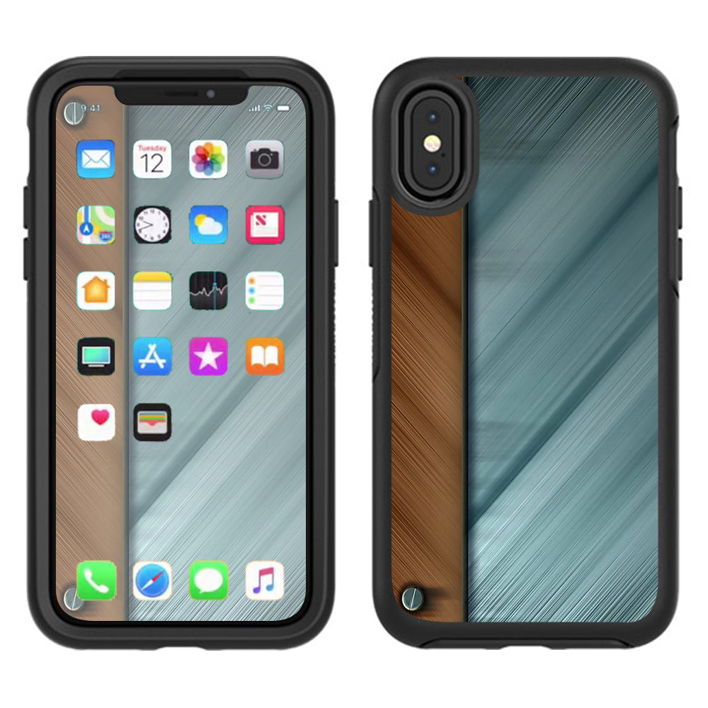  Blue Brown Rivets Metal Panel Otterbox Defender Apple iPhone X Skin