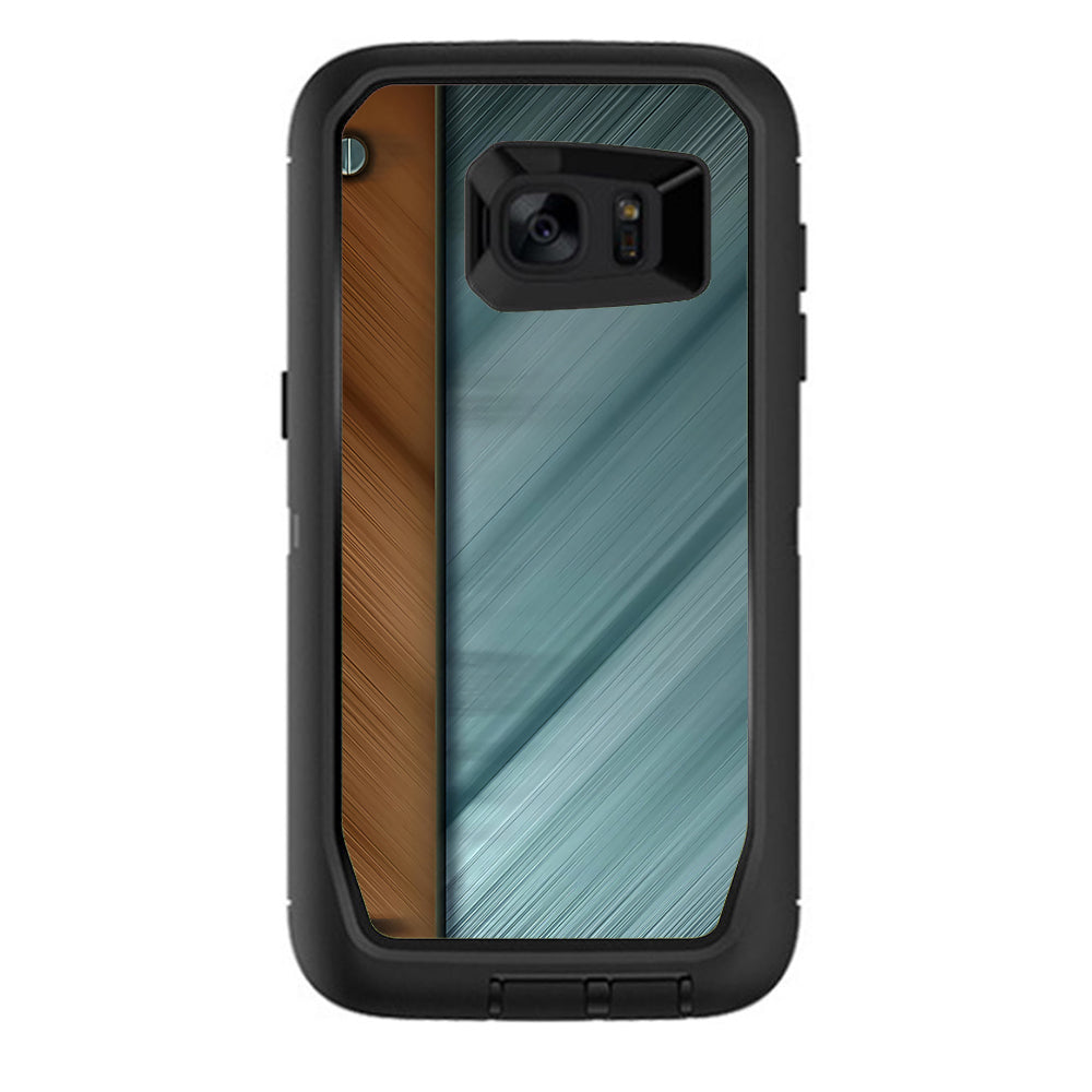  Blue Brown Rivets Metal Panel Otterbox Defender Samsung Galaxy S7 Edge Skin
