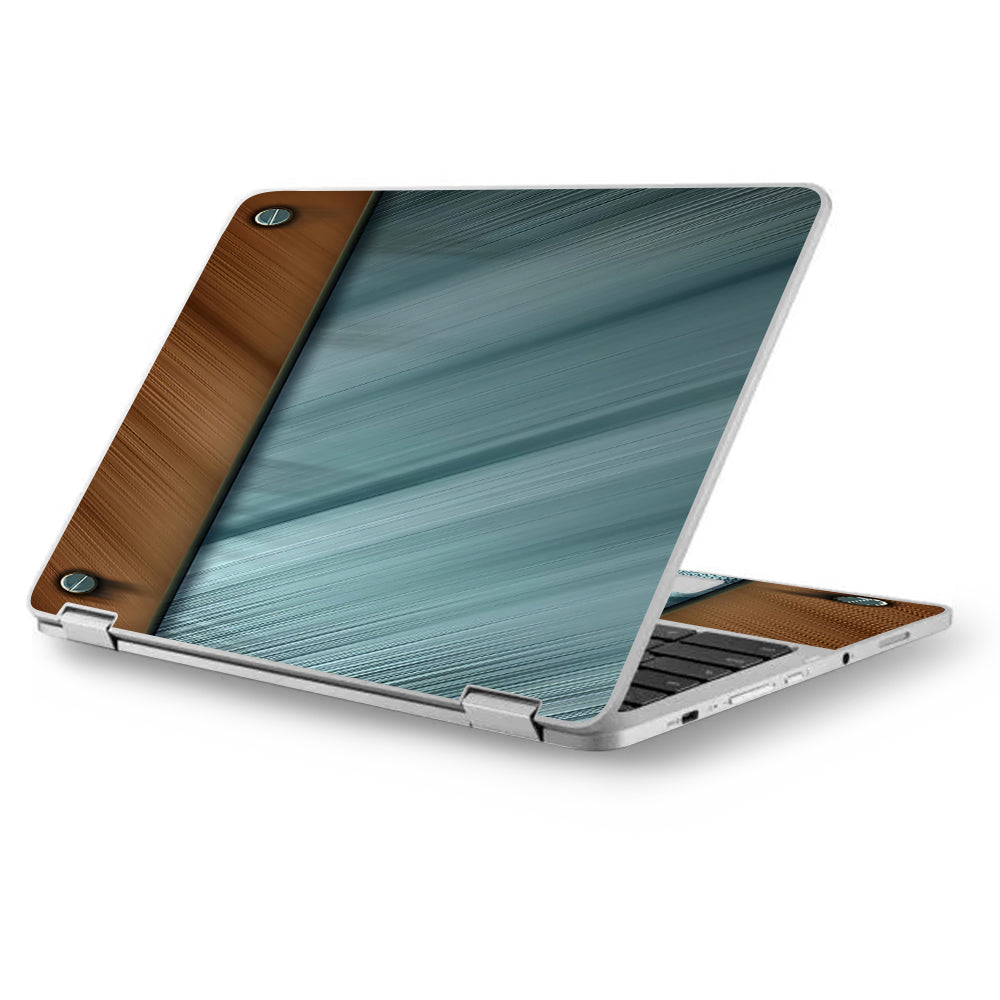  Blue Brown Rivets Metal Panel Asus Chromebook Flip 12.5" Skin