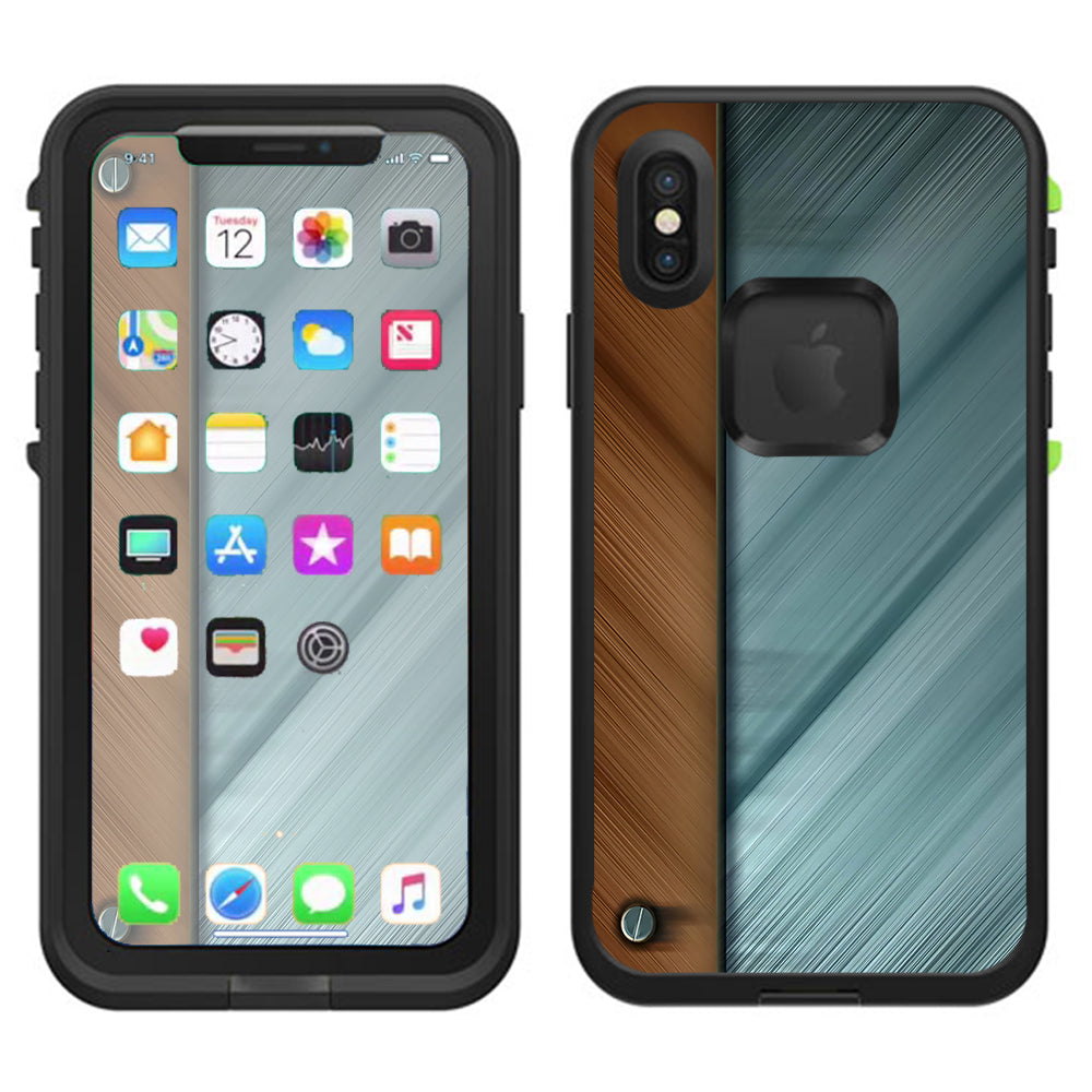  Blue Brown Rivets Metal Panel Lifeproof Fre Case iPhone X Skin