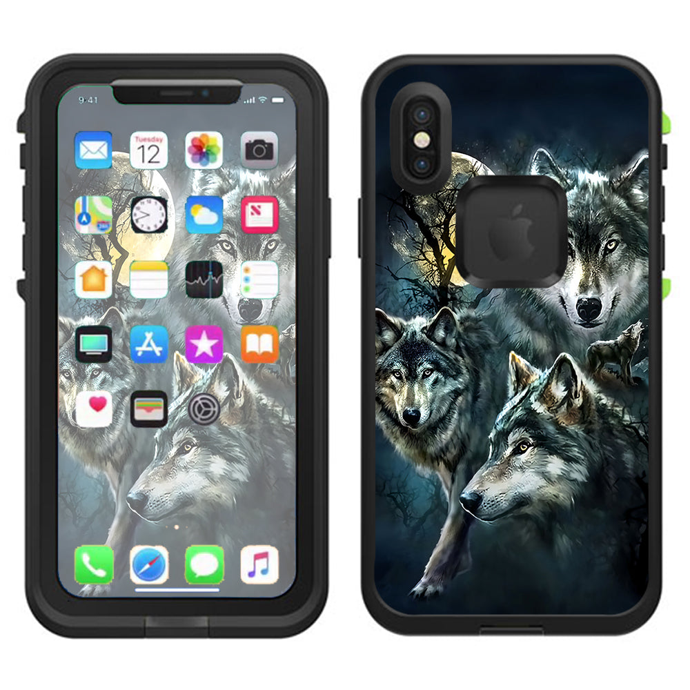  3 Wolves Moonlight Lifeproof Fre Case iPhone X Skin