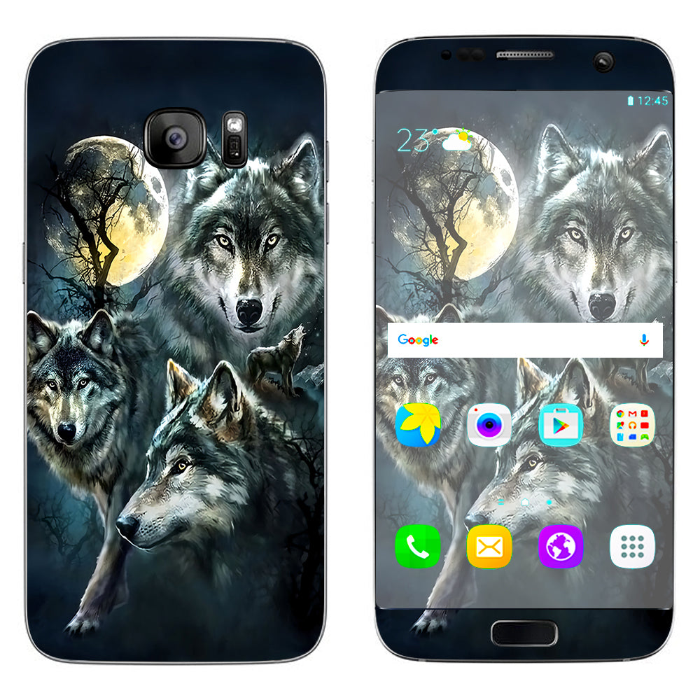  3 Wolves Moonlight Samsung Galaxy S7 Edge Skin