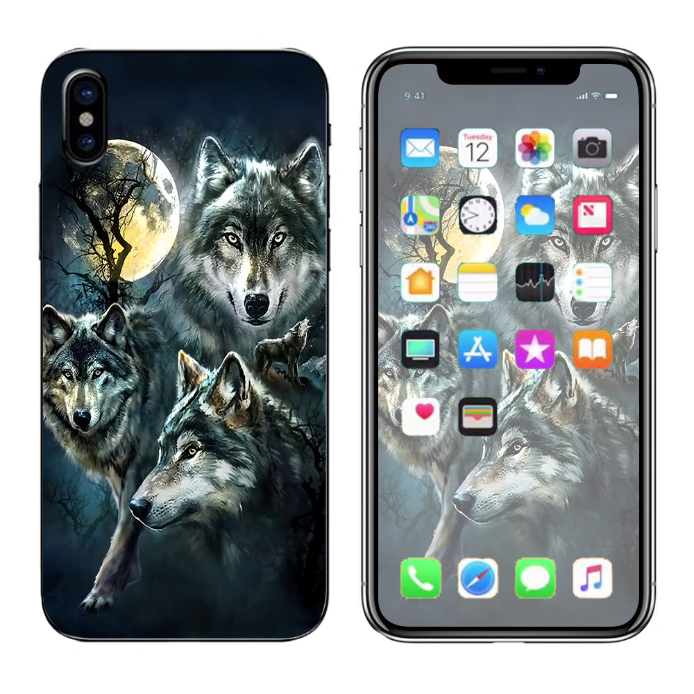  3 Wolves Moonlight Apple iPhone X Skin