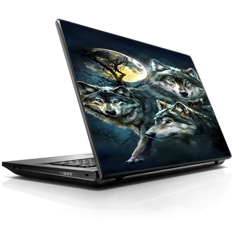  3 Wolves Moonlight Universal 13 to 16 inch wide laptop Skin