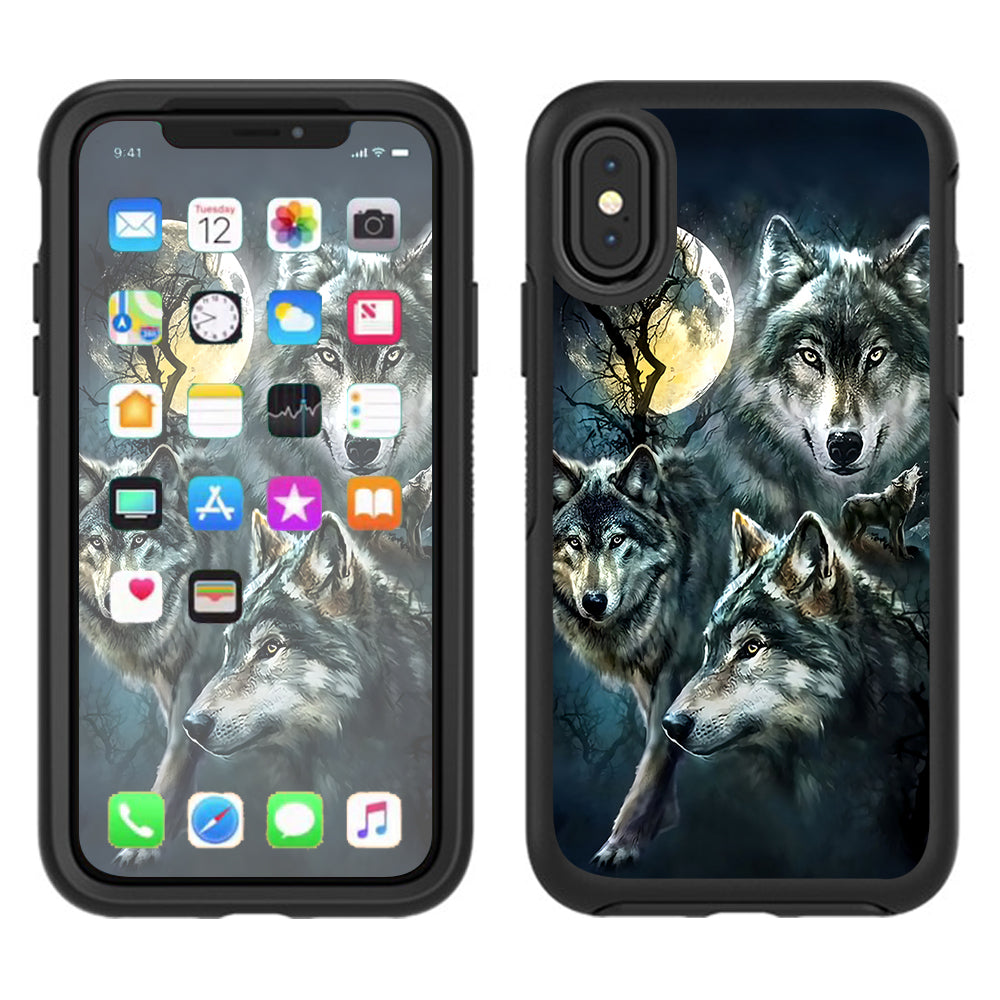  3 Wolves Moonlight Otterbox Defender Apple iPhone X Skin