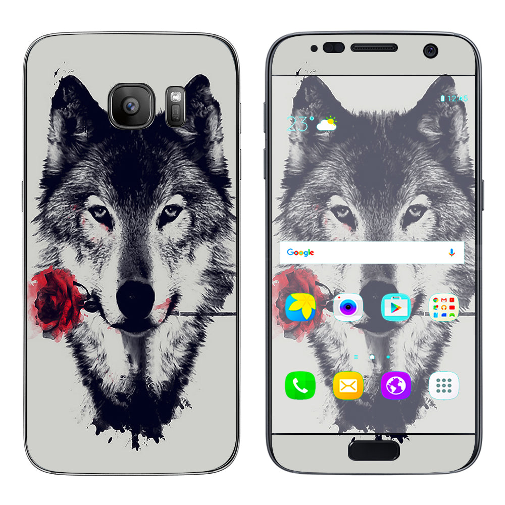  Wolf With Rose In Mouth Samsung Galaxy S7 Skin