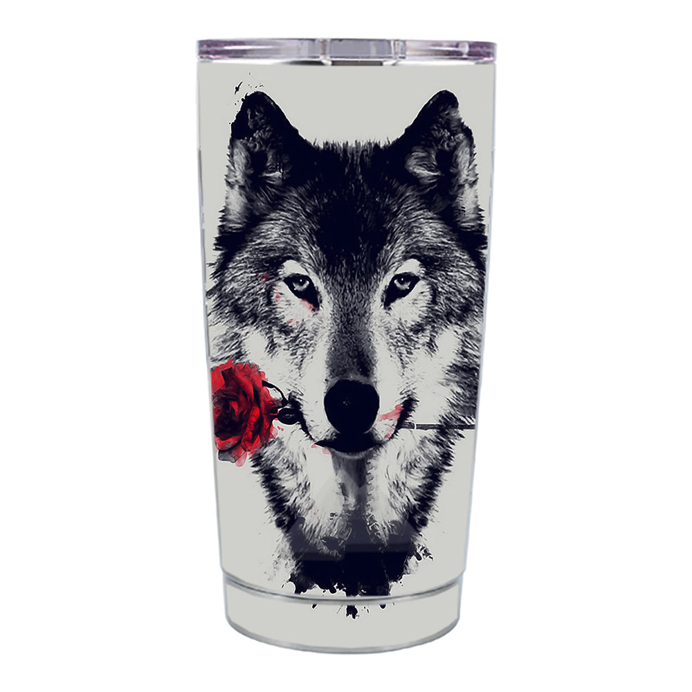 Skin Decal For Ozark Trail 20 Oz Wolf With Rose In Mouth Ozark Trail 20oz Tumbler Skin