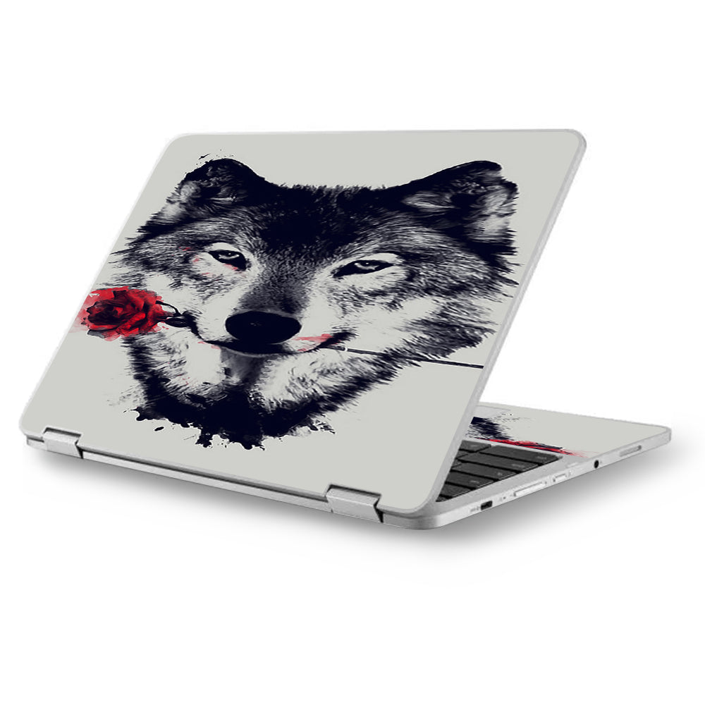  Wolf With Rose In Mouth Asus Chromebook Flip 12.5" Skin