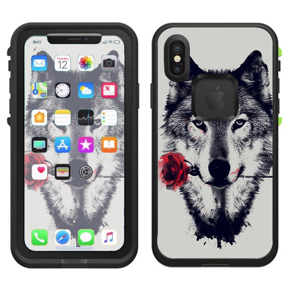  Wolf With Rose In Mouth Lifeproof Fre Case iPhone X Skin