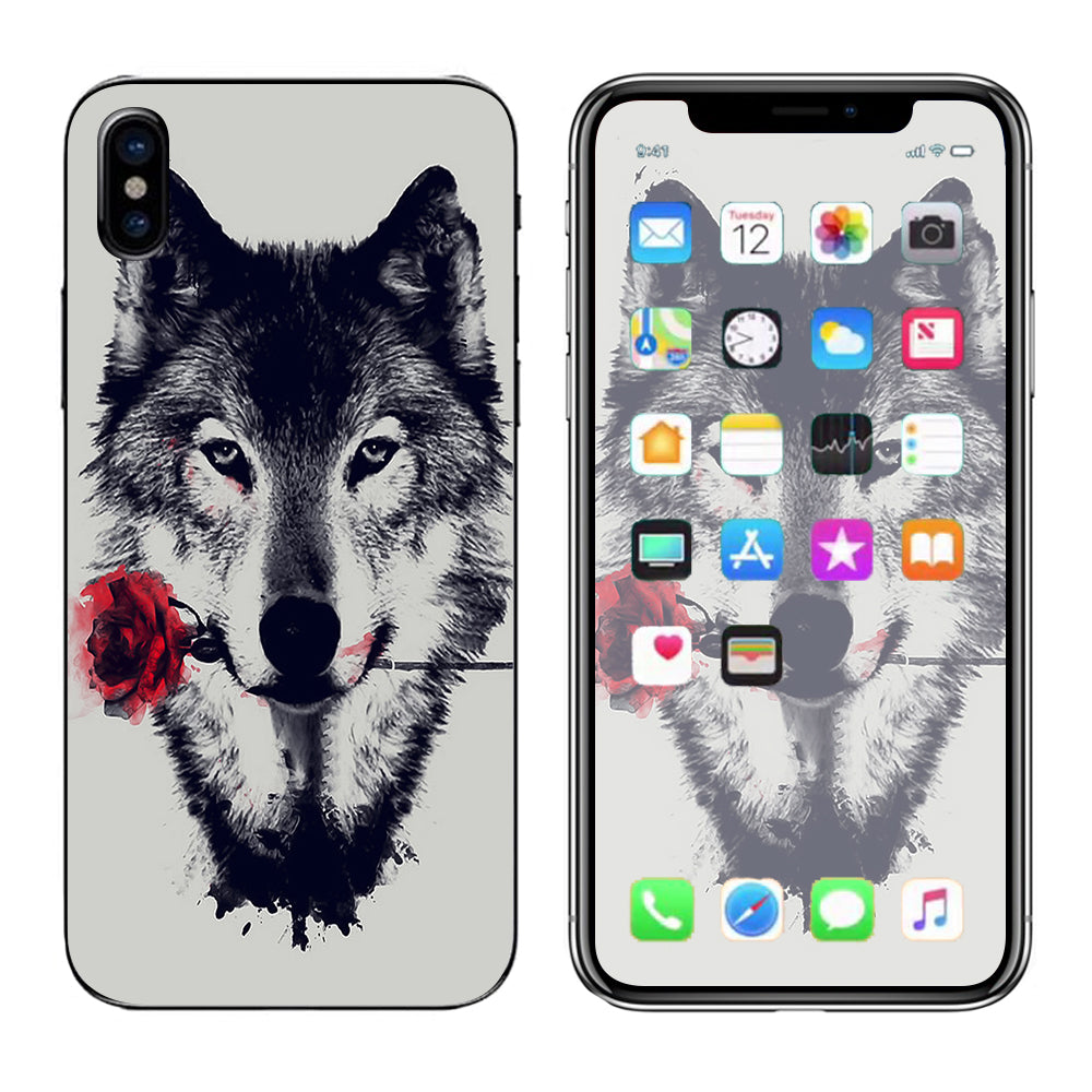  Wolf With Rose In Mouth Apple iPhone X Skin
