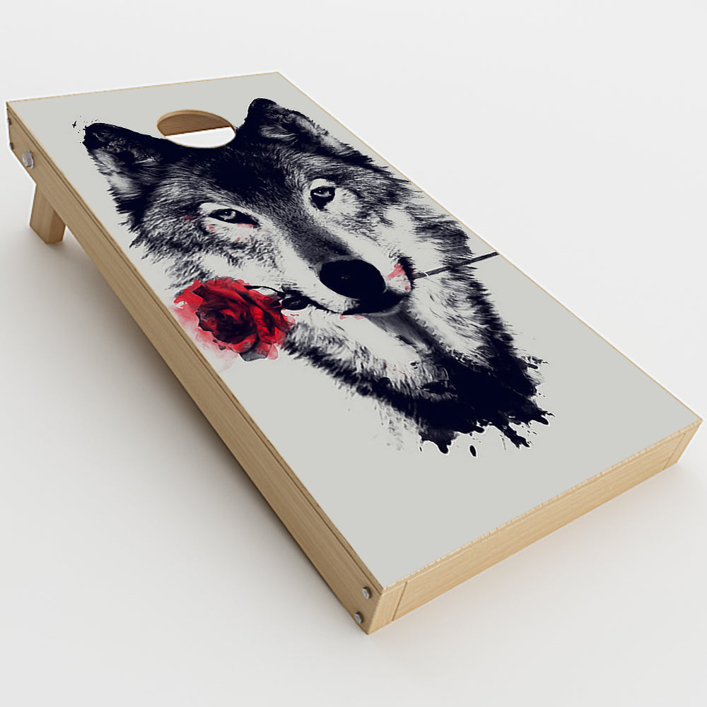  Wolf With Rose In Mouth Cornhole Game Boards  Skin