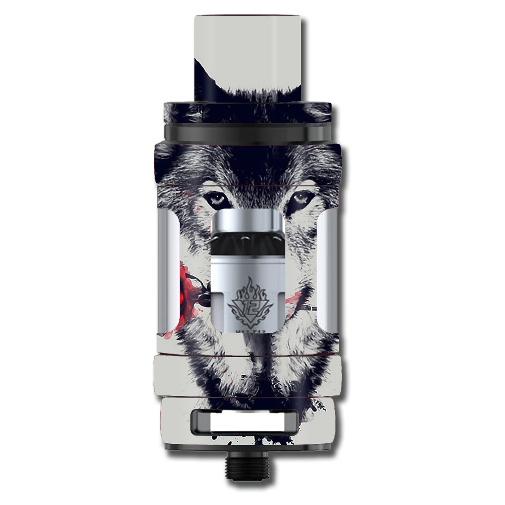  Wolf With Rose In Mouth Smok TFV12 Tank Skin