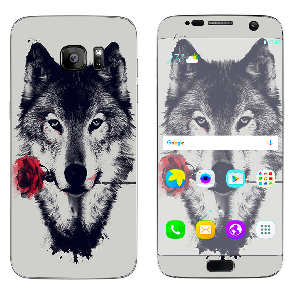  Wolf With Rose In Mouth Samsung Galaxy S7 Edge Skin