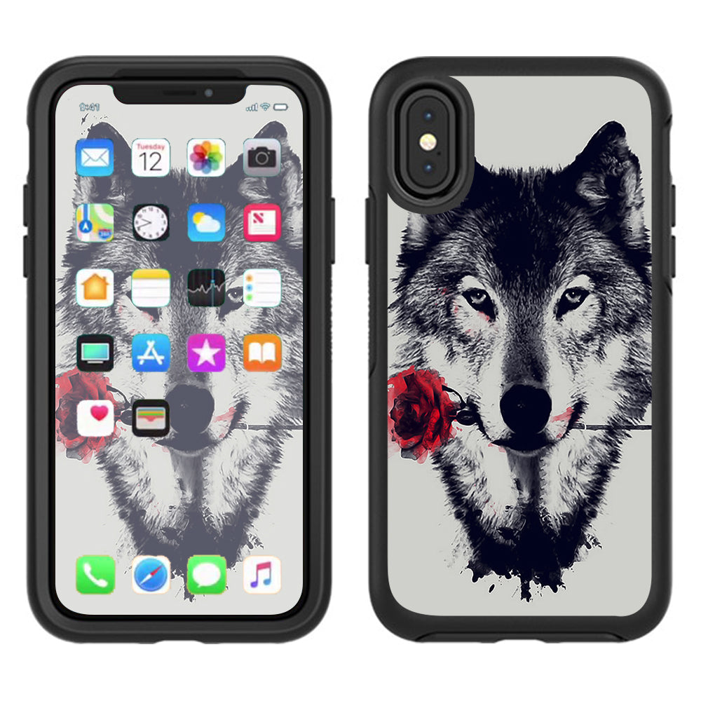  Wolf With Rose In Mouth Otterbox Defender Apple iPhone X Skin